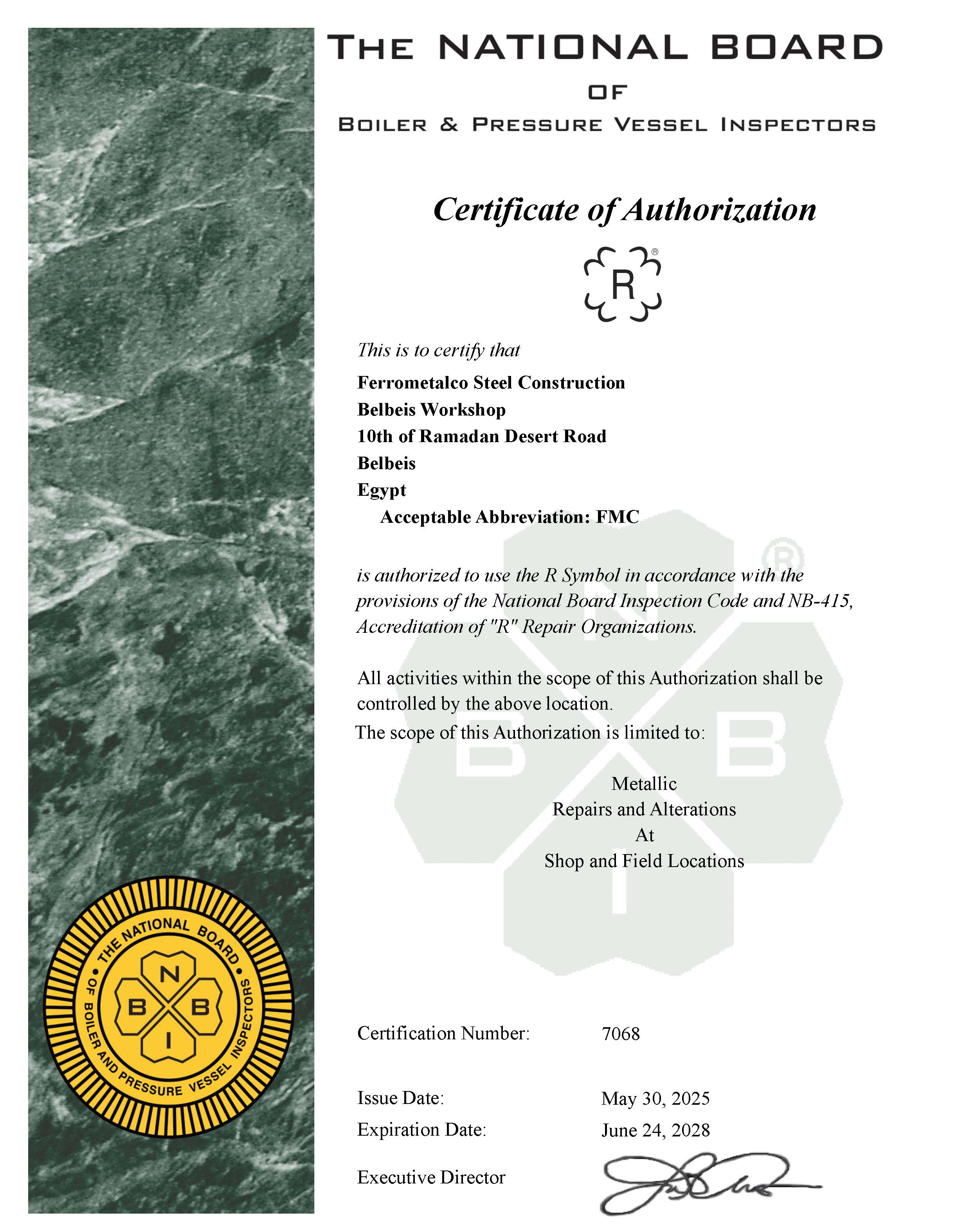 National Board of Boiler & Pressure Vessel Inspectors NBBI Certification